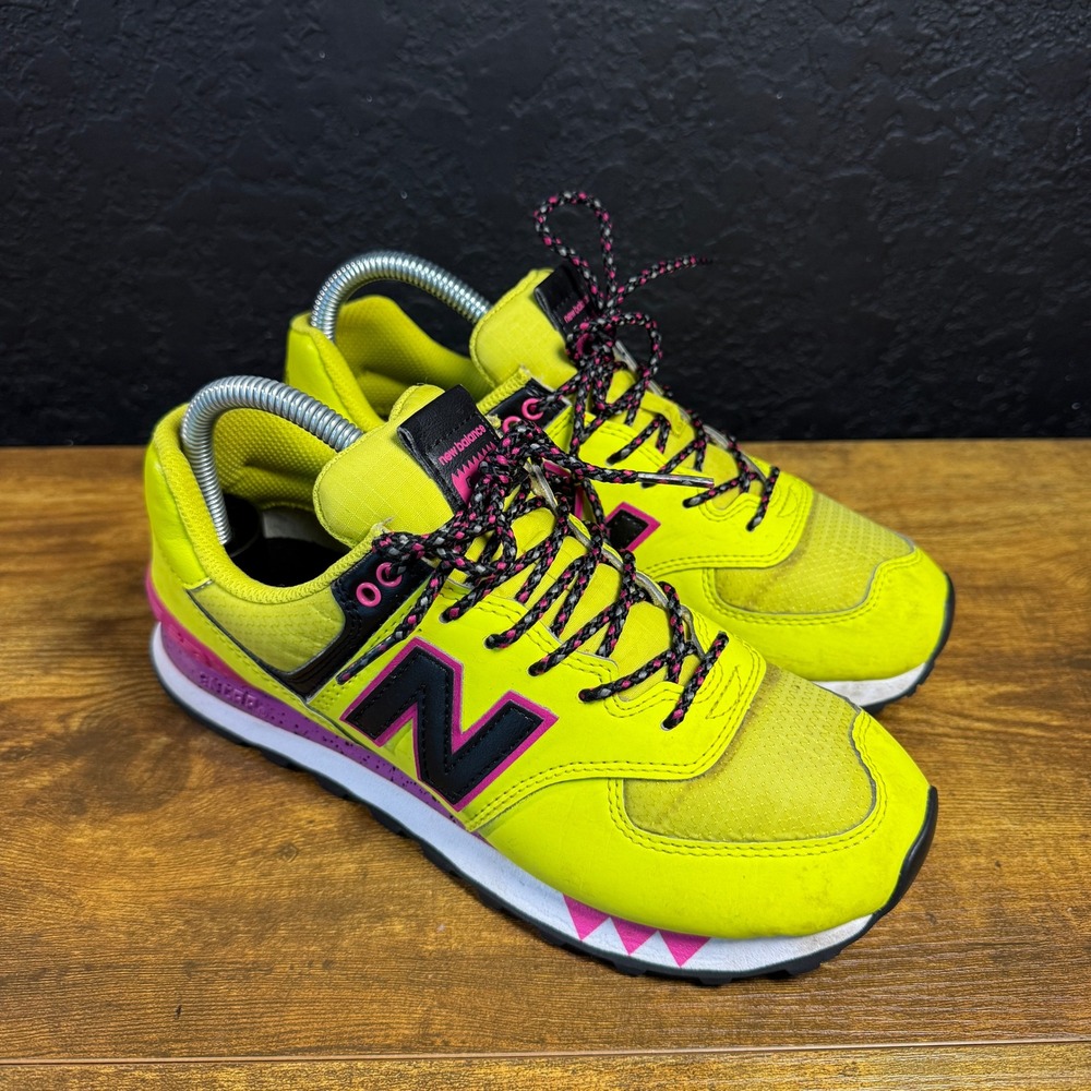 New Balance 574 WL574JOC Neon Yellow Synthetic Mesh Sneakers Womens 7.5 - Picture 1 of 6